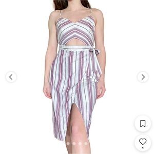 Express Purple and White Striped Dress with Cut Out Detail